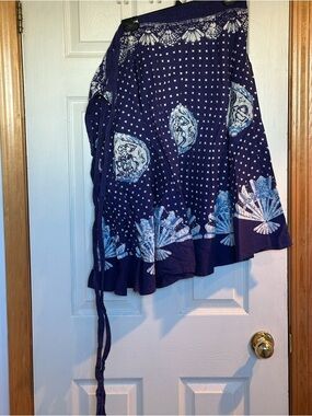 Women’s Navy Blue Floral Swim Cover-Up Wrap/Sarong